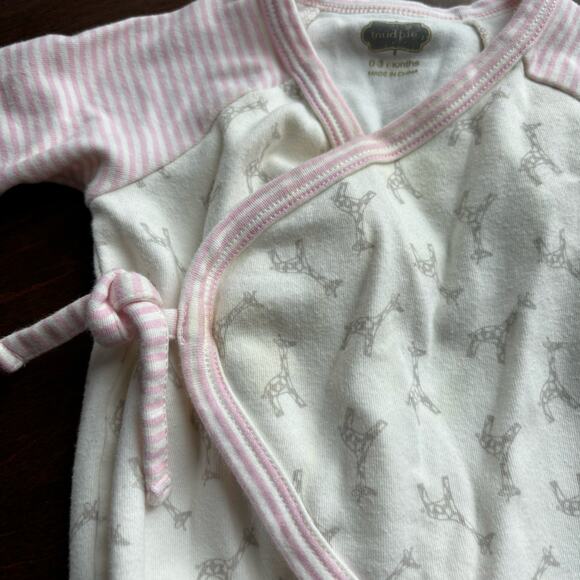 Mud Pie Girls 0-3 Month Romper Outfit Sleeper Pink Giraffes - Picture 2 of 6